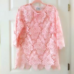 Linea Open Lace Cut Out Blouse Light Pink XS